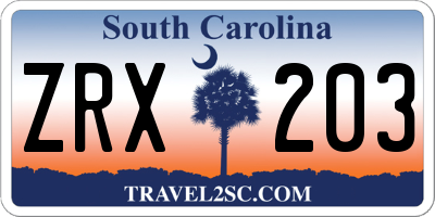 SC license plate ZRX203