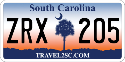 SC license plate ZRX205