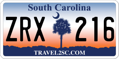 SC license plate ZRX216