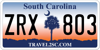 SC license plate ZRX803