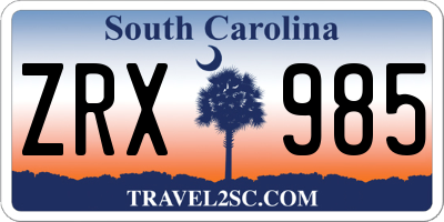 SC license plate ZRX985