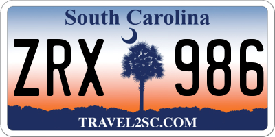 SC license plate ZRX986