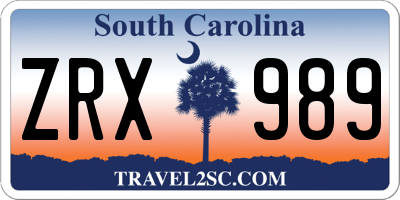 SC license plate ZRX989