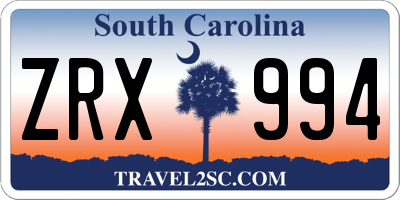 SC license plate ZRX994