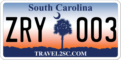SC license plate ZRY003