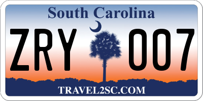 SC license plate ZRY007