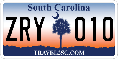 SC license plate ZRY010