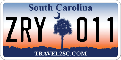 SC license plate ZRY011
