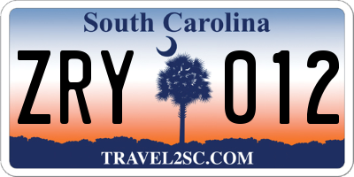 SC license plate ZRY012