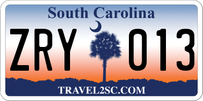 SC license plate ZRY013
