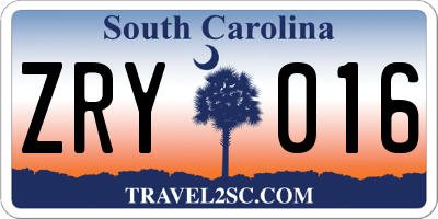 SC license plate ZRY016