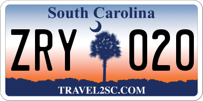 SC license plate ZRY020
