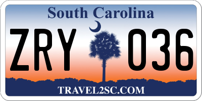 SC license plate ZRY036