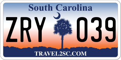 SC license plate ZRY039