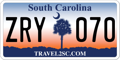 SC license plate ZRY070