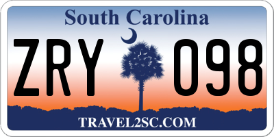 SC license plate ZRY098