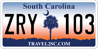 SC license plate ZRY103