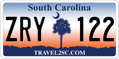 SC license plate ZRY122