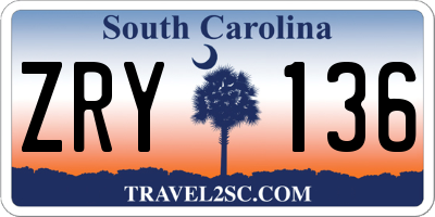 SC license plate ZRY136