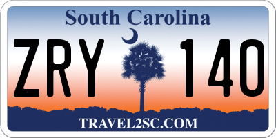 SC license plate ZRY140