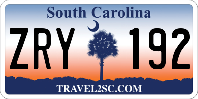 SC license plate ZRY192