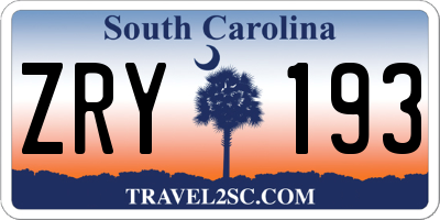 SC license plate ZRY193