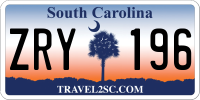 SC license plate ZRY196
