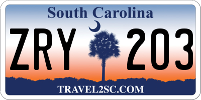 SC license plate ZRY203