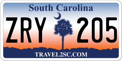 SC license plate ZRY205
