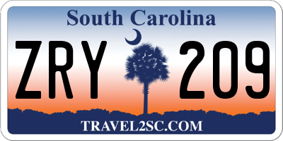 SC license plate ZRY209