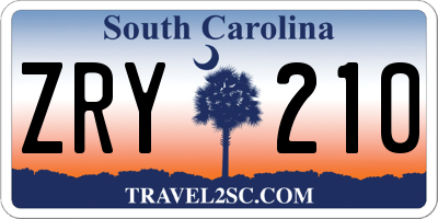 SC license plate ZRY210