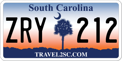 SC license plate ZRY212