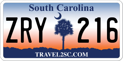 SC license plate ZRY216