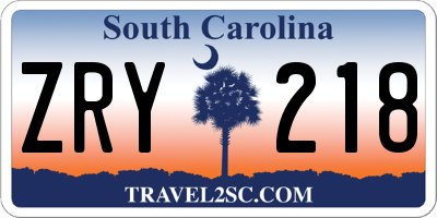 SC license plate ZRY218