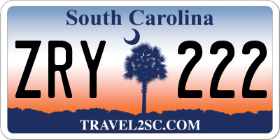 SC license plate ZRY222