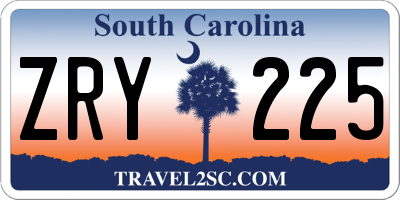 SC license plate ZRY225