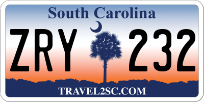 SC license plate ZRY232