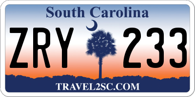 SC license plate ZRY233