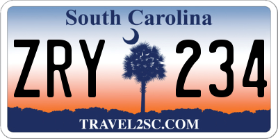 SC license plate ZRY234
