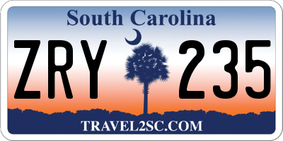 SC license plate ZRY235