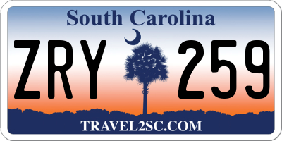 SC license plate ZRY259