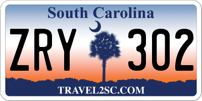 SC license plate ZRY302
