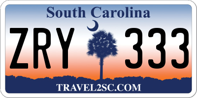 SC license plate ZRY333