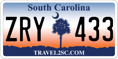 SC license plate ZRY433