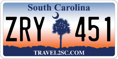SC license plate ZRY451