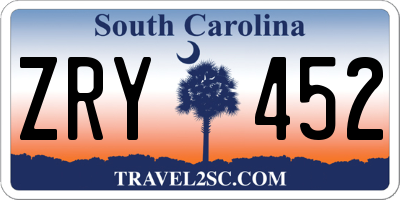 SC license plate ZRY452