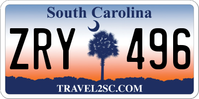 SC license plate ZRY496