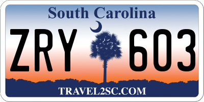 SC license plate ZRY603