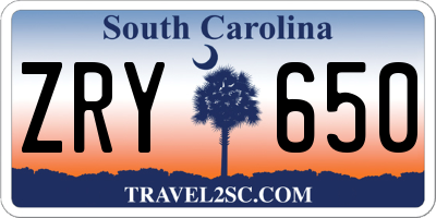SC license plate ZRY650