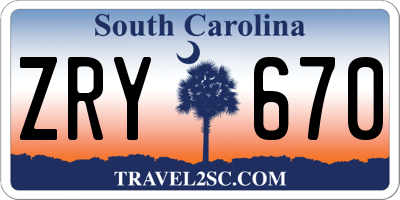 SC license plate ZRY670